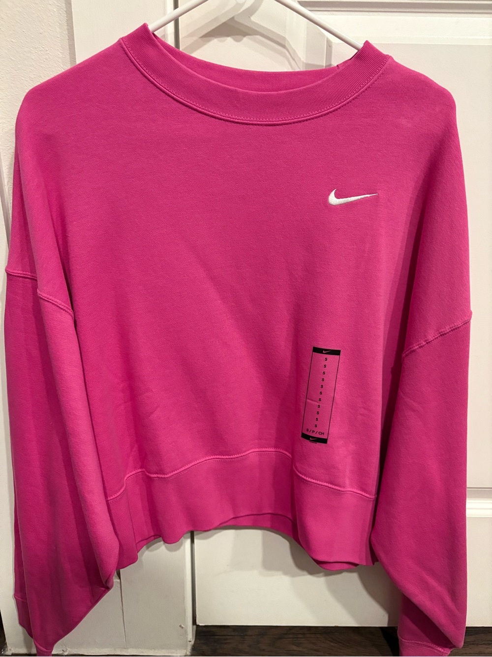 Nike Women's Hot Pink Crew Sweatshirt with White Swoosh